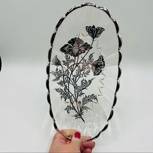 Vintage Floral Silver Overlay Scalloped Serving Dish